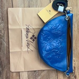 Patricia Nash Tinchi Tooled Leather Convertible Crossbody Sling Belt Bag-Blue